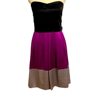 GIANNI BINI silk corset color block mini dress